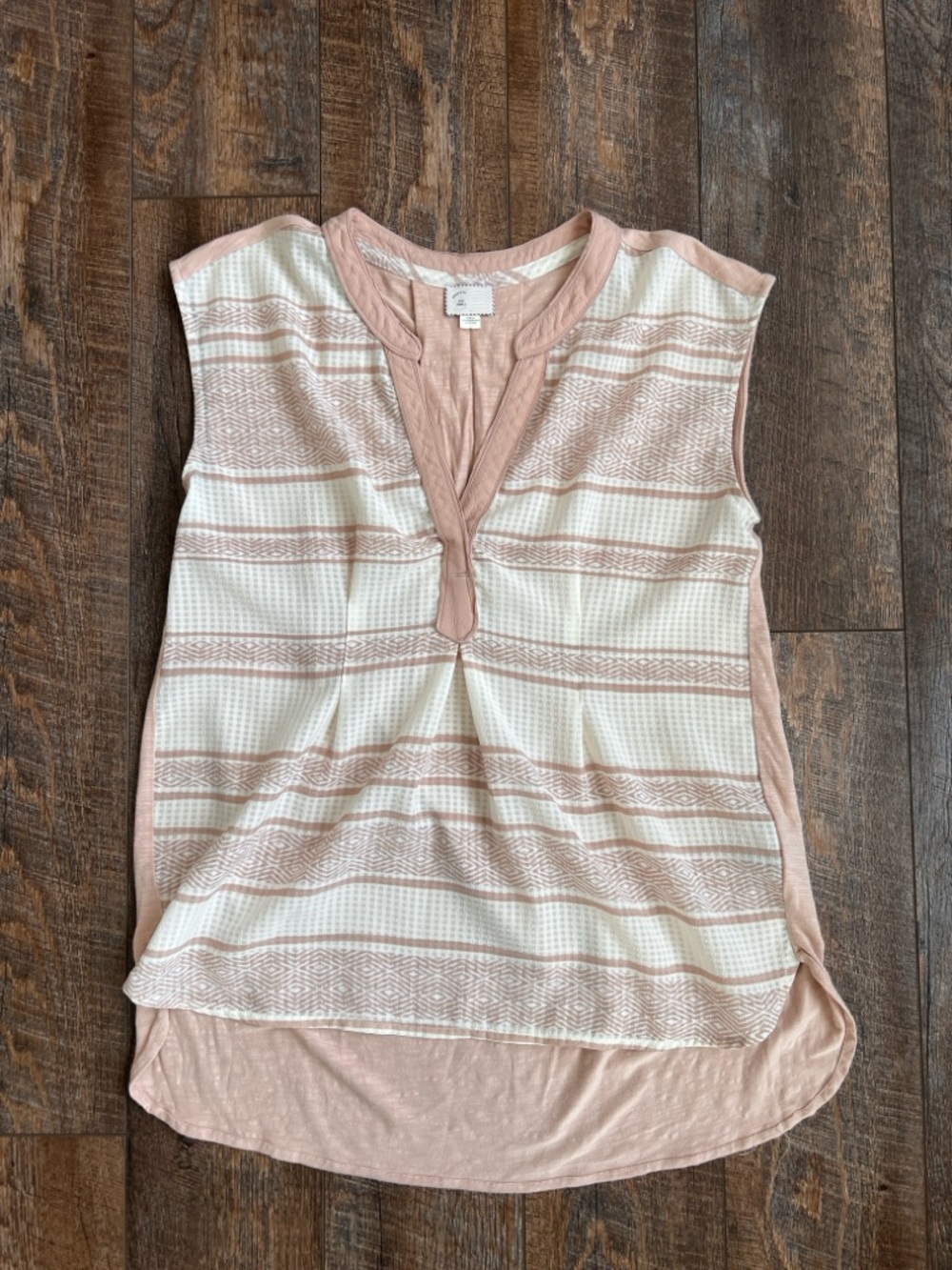 Vintage Anthropologie Blush Pink & White Striped Notch-Neck Tank